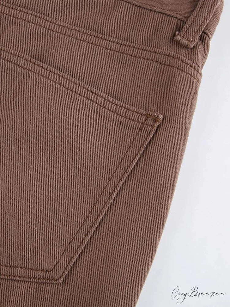 Corduroy Patchwork High Trendy Waist Straight Pants