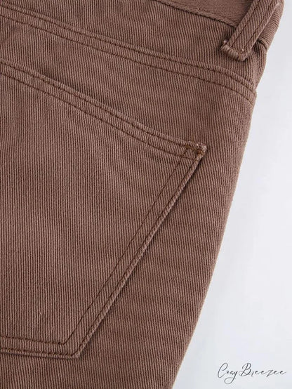 Corduroy Patchwork High Trendy Waist Straight Pants