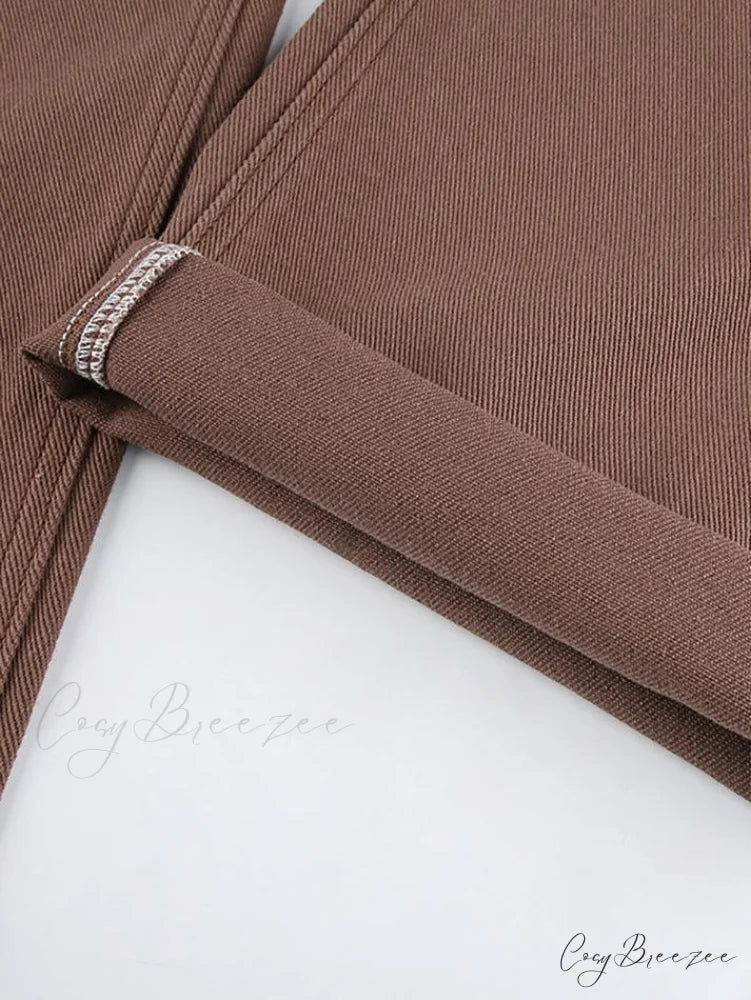 Corduroy Patchwork High Trendy Waist Straight Pants