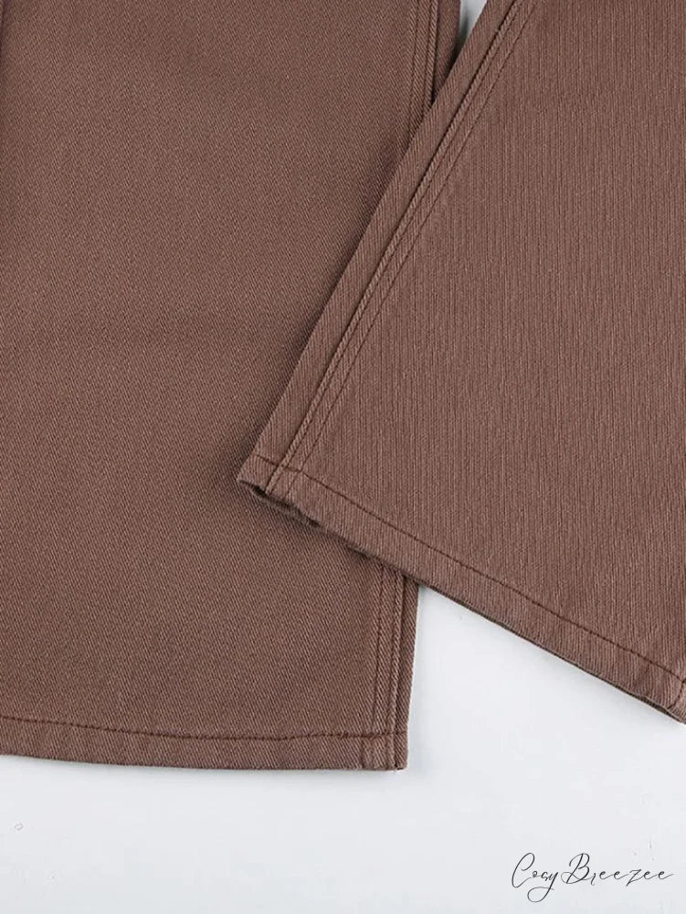 Corduroy Patchwork High Trendy Waist Straight Pants