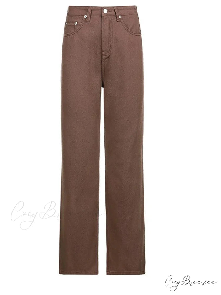 Corduroy Patchwork High Trendy Waist Straight Pants