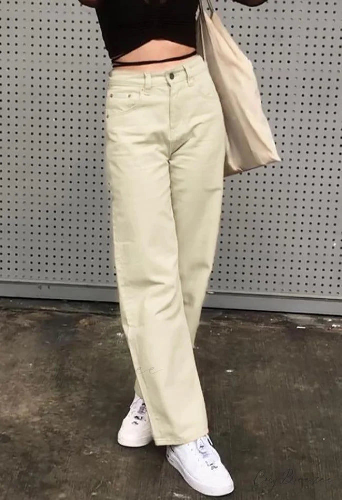 Corduroy Patchwork High Trendy Waist Straight Pants