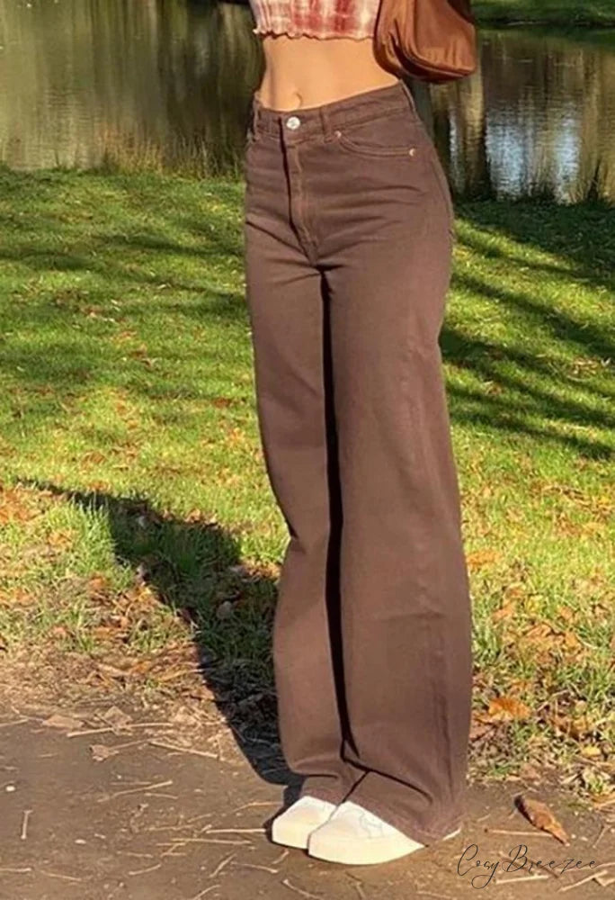 Corduroy Patchwork High Trendy Waist Straight Pants