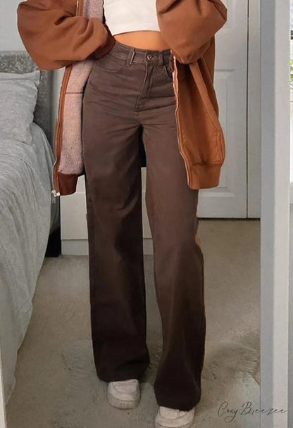 Corduroy Patchwork High Trendy Waist Straight Pants