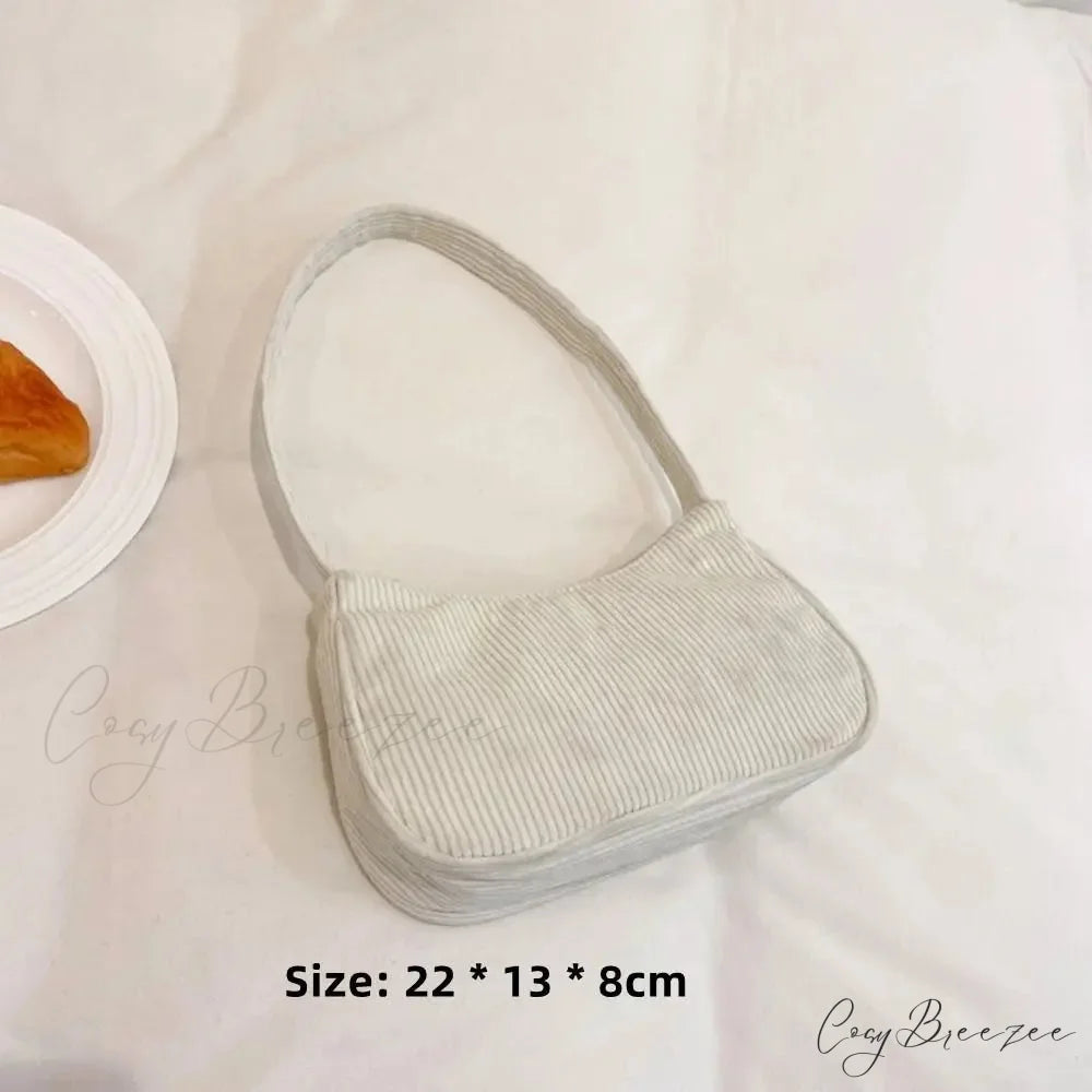 Corduroy Zipper Underarm Handbag shoulder-250126