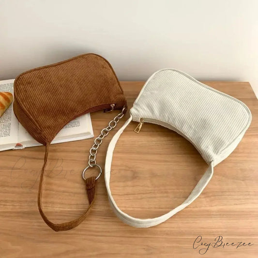 Corduroy Zipper Underarm Handbag shoulder-250126
