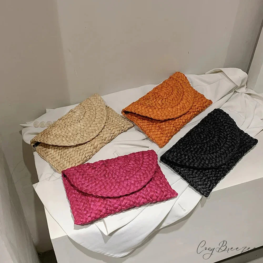 Corn Husk Weave Straw Clutch Wristlet wristlet-250126