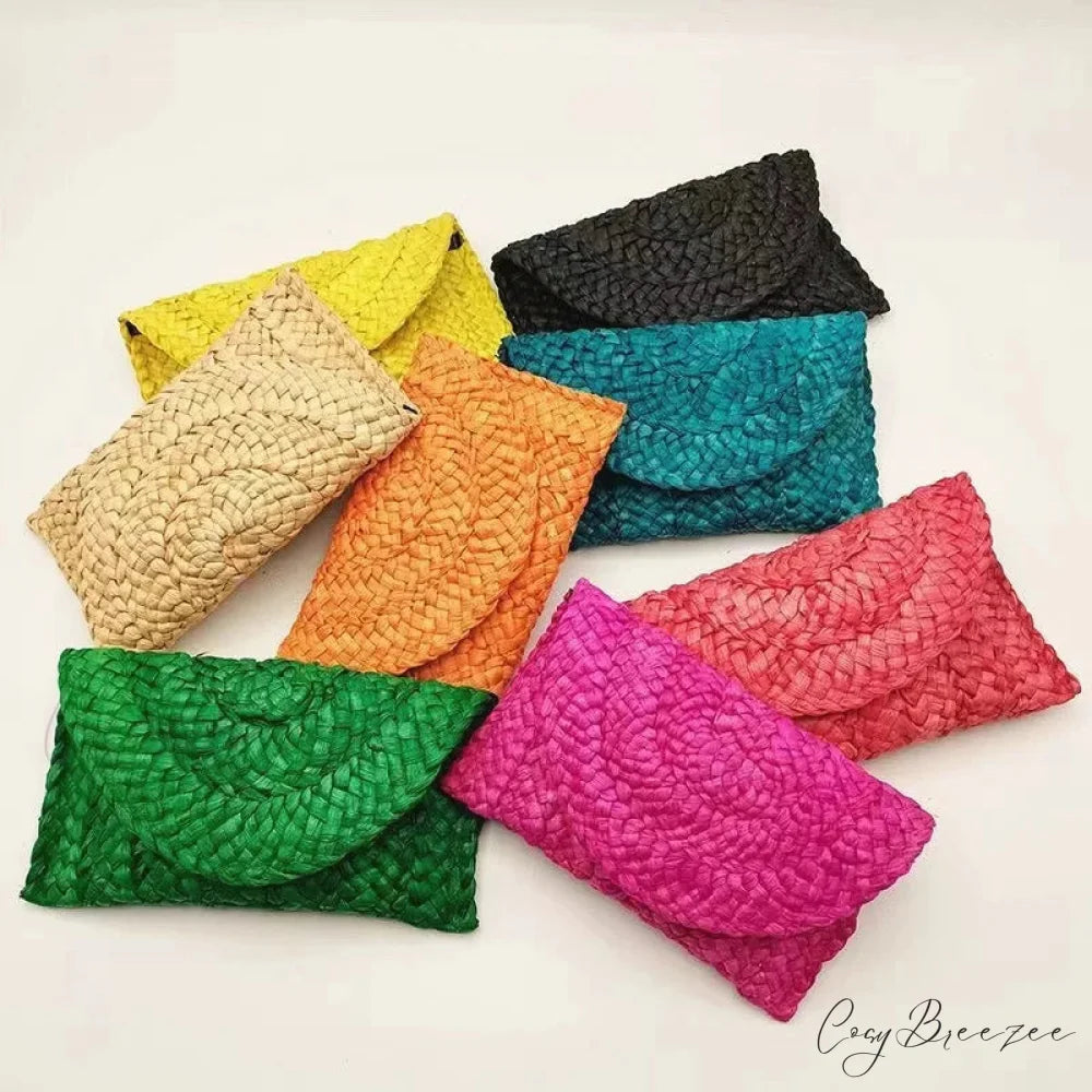 Corn Husk Weave Straw Clutch Wristlet wristlet-250126