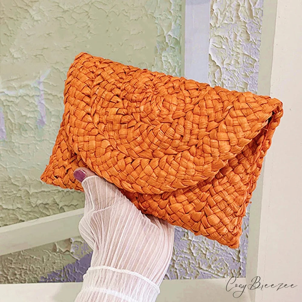 Corn Husk Weave Straw Clutch Wristlet wristlet-250126