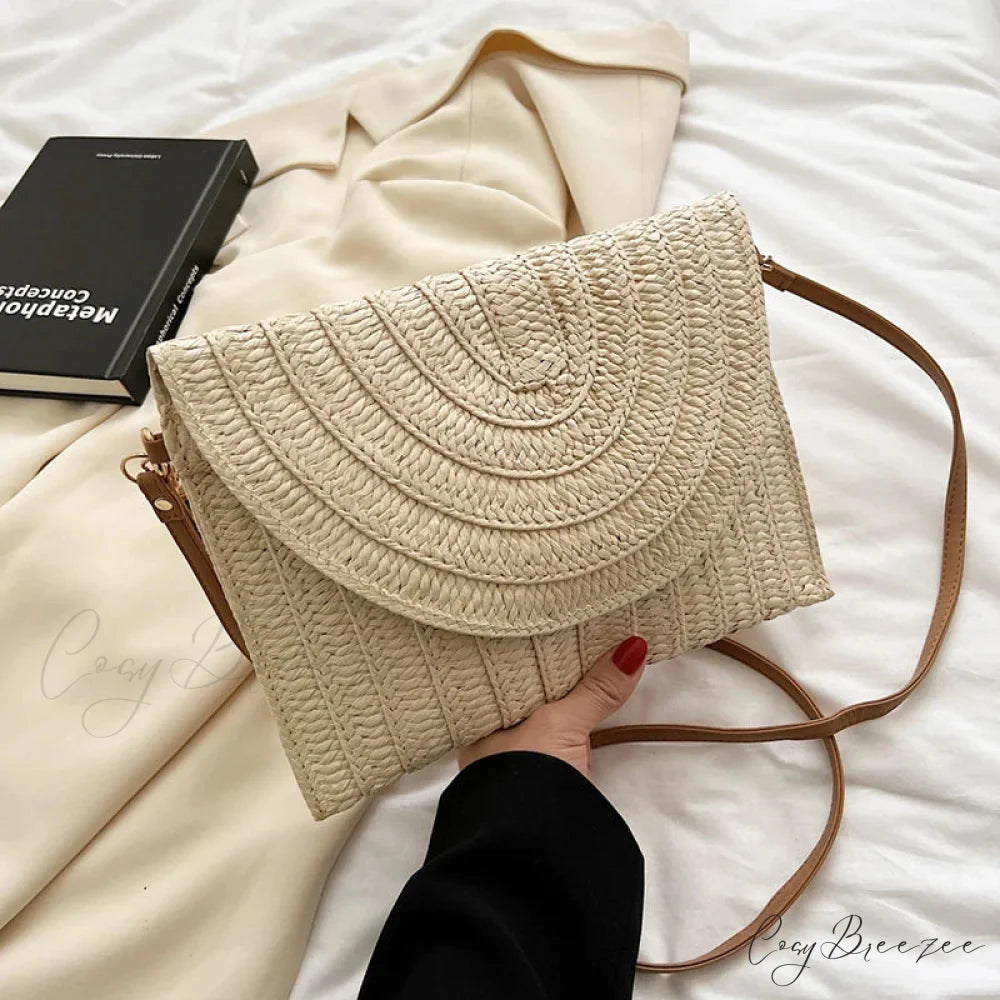 Corn Husk Weave Straw Clutch Wristlet beige1 wristlet-250126