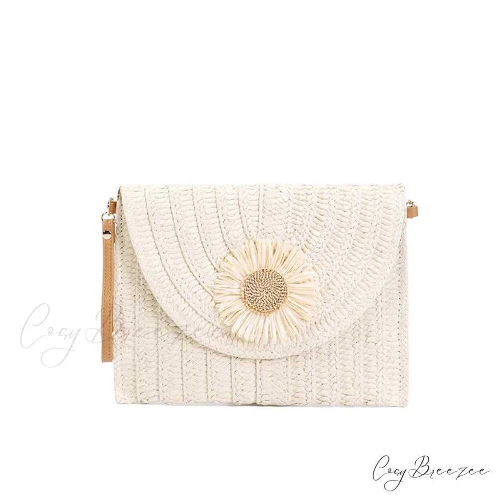 Corn Husk Weave Straw Clutch Wristlet beigeaddfloral wristlet-250126