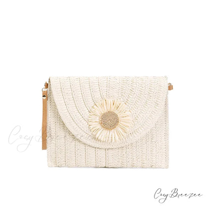 Corn Husk Weave Straw Clutch Wristlet beigeaddfloral wristlet-250126