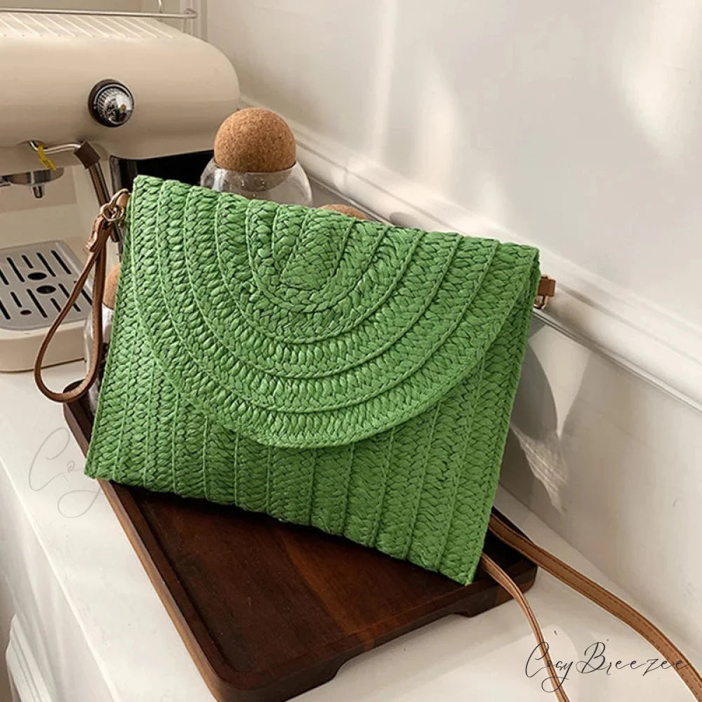 Corn Husk Weave Straw Clutch Wristlet green2 wristlet-250126