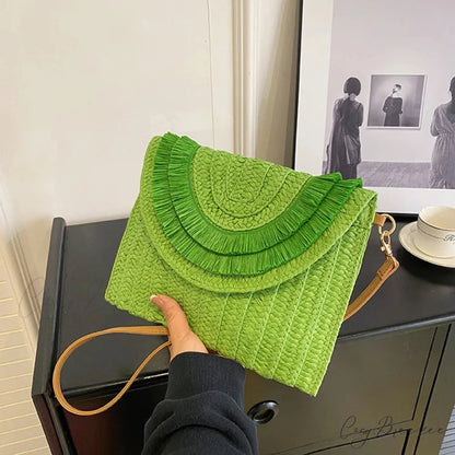 Corn Husk Weave Straw Clutch Wristlet green3 wristlet-250126