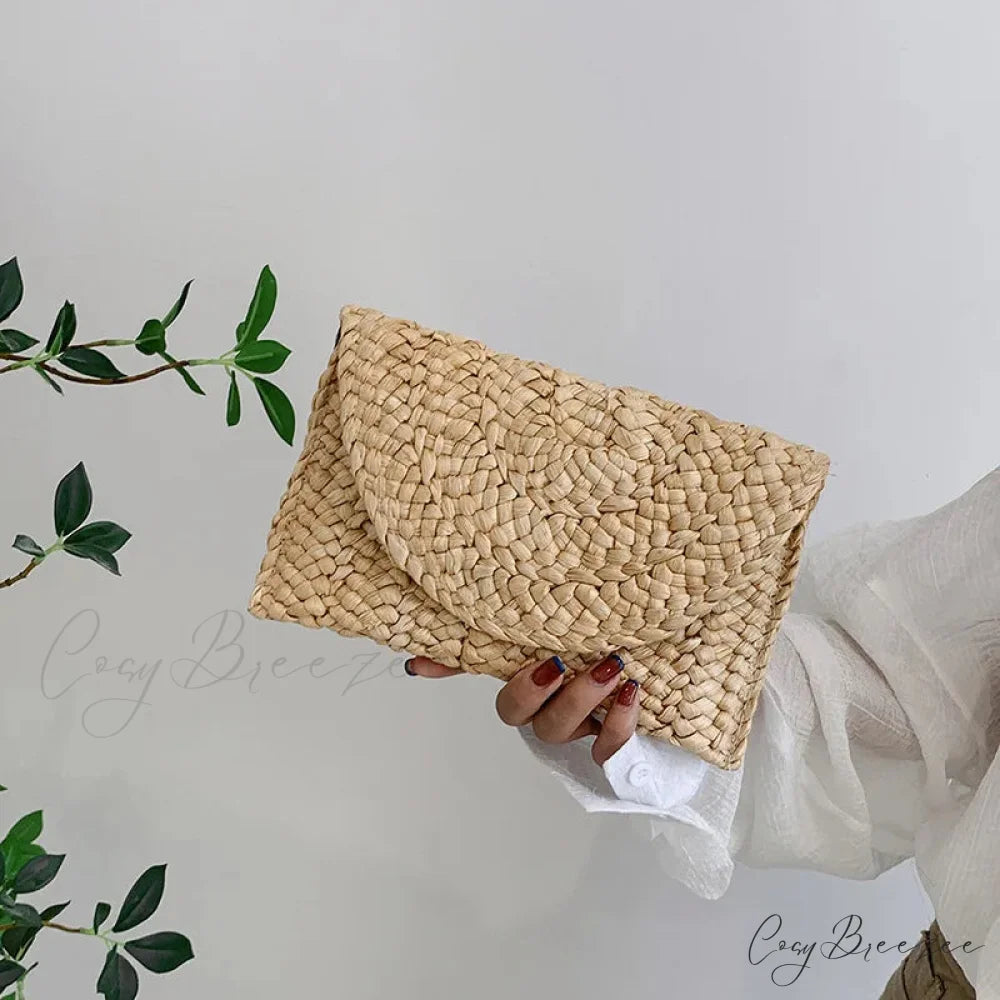 Corn Husk Weave Straw Clutch Wristlet Khaki1 wristlet-250126