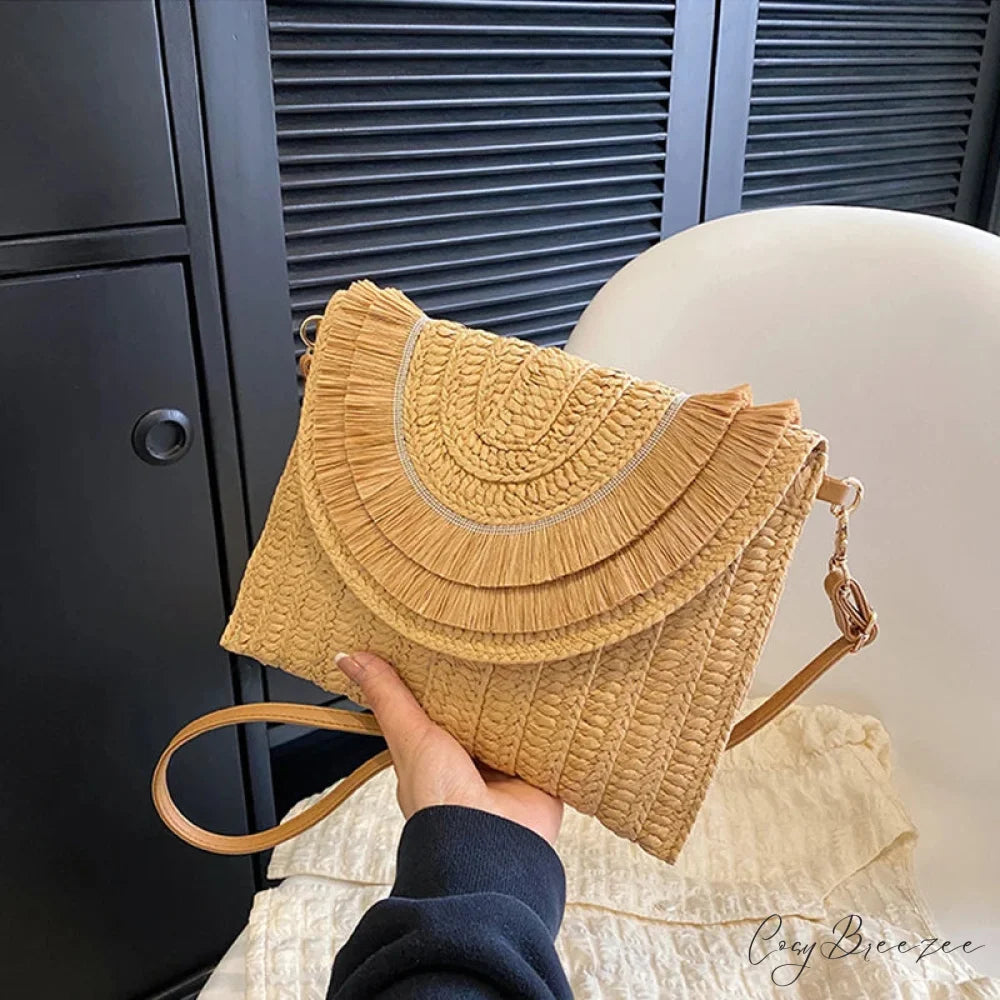 Corn Husk Weave Straw Clutch Wristlet khaki2 wristlet-250126