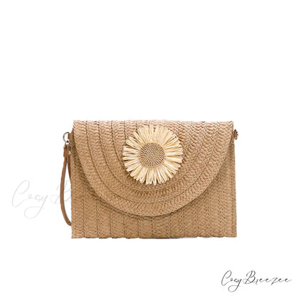 Corn Husk Weave Straw Clutch Wristlet khakiaddfloral wristlet-250126