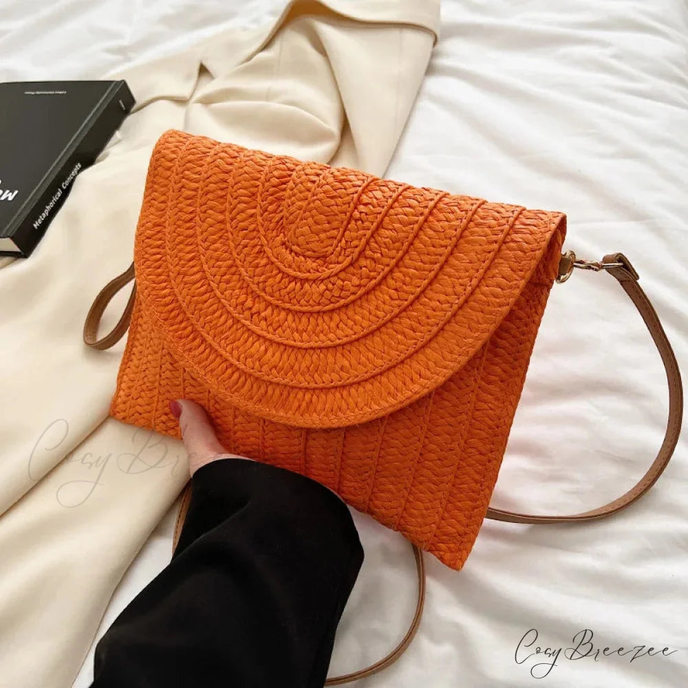 Corn Husk Weave Straw Clutch Wristlet orange1 wristlet-250126