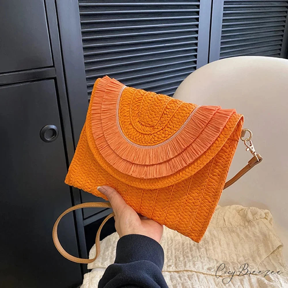 Corn Husk Weave Straw Clutch Wristlet orange2 wristlet-250126