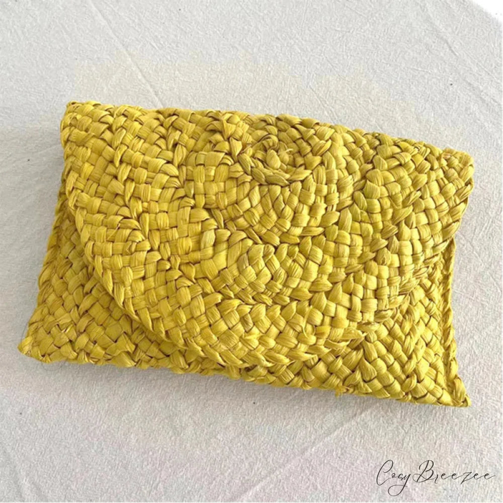 Corn Husk Weave Straw Clutch Wristlet yellow1 wristlet-250126