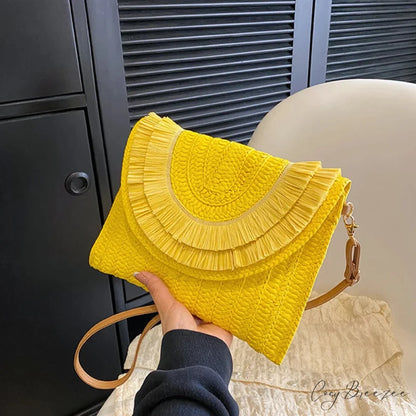 Corn Husk Weave Straw Clutch Wristlet yellow2 wristlet-250126