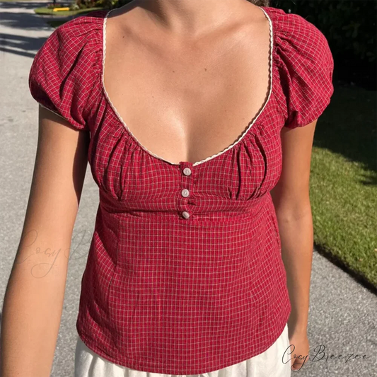 Cottage Plaid Short Crop Top red / S croptop-250223