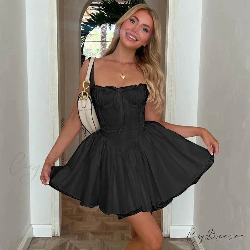 Cottagecore Grunge Lace Corset Mini Dress Black / S
