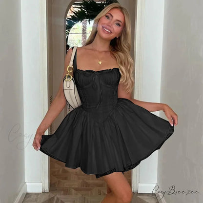 Cottagecore Grunge Lace Corset Mini Dress Black / S