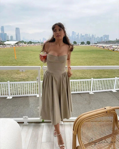 Cottagecore Hem Birthday Pleated Fairy Slip Corset Sun Gown Midi Dress