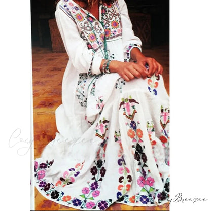 Cotton Floral Embroidered Maxi Dress bohodress-250126