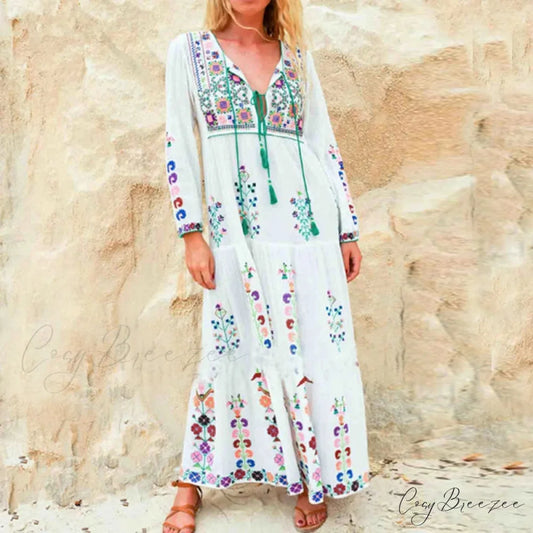 Cotton Floral Embroidered Maxi Dress bohodress-250126