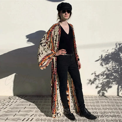 Cotton Floral Print Kimono Cover-up Black / One Size bohodress-250126