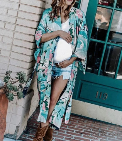 Cotton Floral Printed Boho Beach Kimono Cover Up color7 / One Size bohocoverup-250126