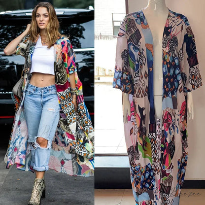 Cotton Floral Printed Boho Beach Kimono Cover Up color8 / One Size bohocoverup-250126