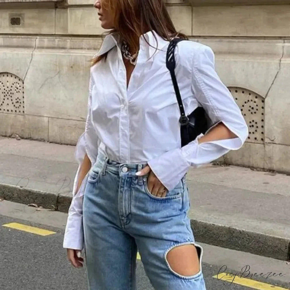 Cotton Laid-back White Office-ready Blouse WHITE / S blouse-250126