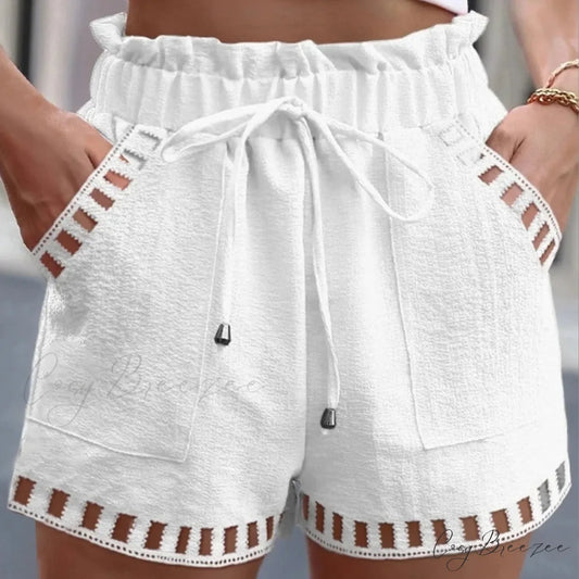 Cotton Linen Hollow-Out Beach Shorts White / S short-250223