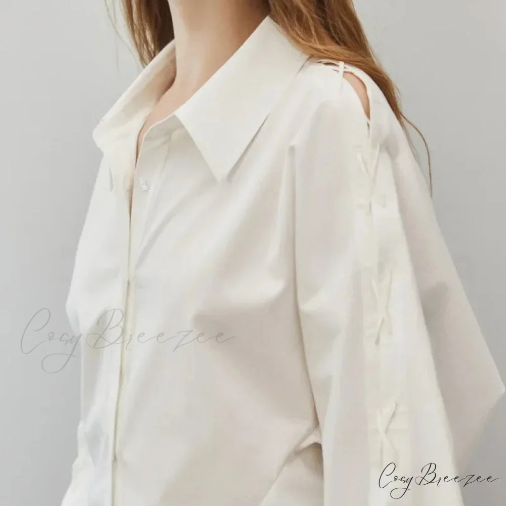 Cotton Long Sleeve Button Up Casual Office Crop Top blouse-250126