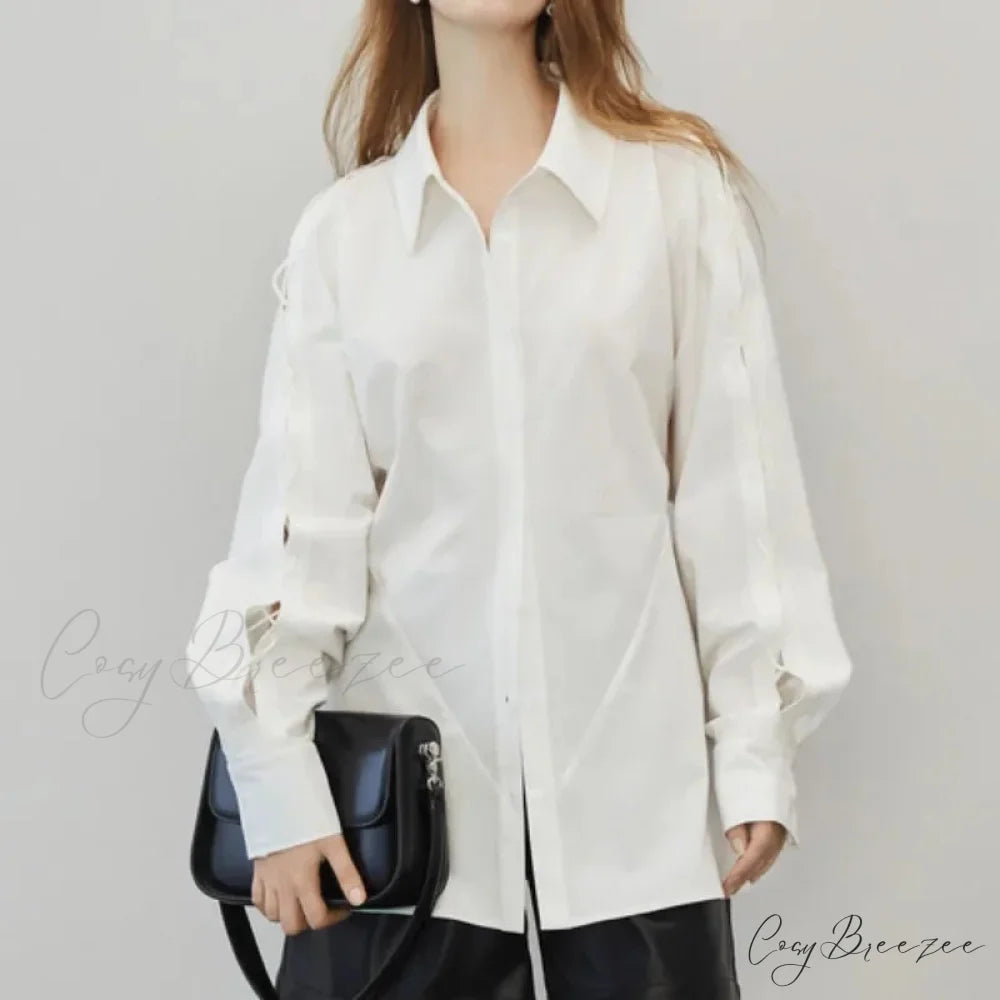Cotton Long Sleeve Button Up Casual Office Crop Top blouse-250126