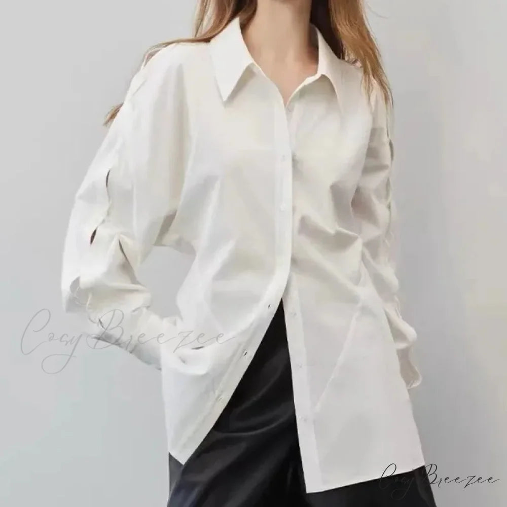 Cotton Long Sleeve Button Up Casual Office Crop Top blouse-250126