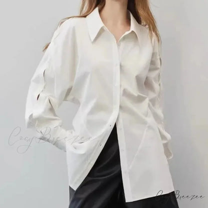 Cotton Long Sleeve Button Up Casual Office Crop Top blouse-250126