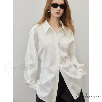 Cotton Long Sleeve Button Up Casual Office Crop Top blouse-250126