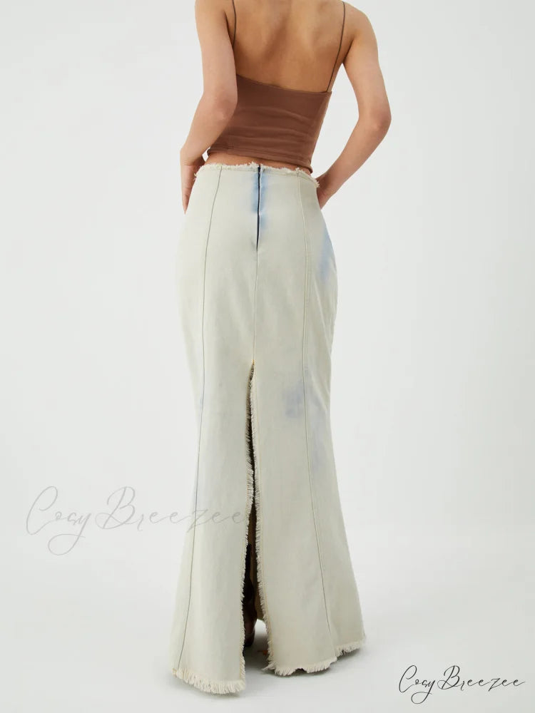 Cotton Minimalism Washed Trendy Denim Maxi Skirt