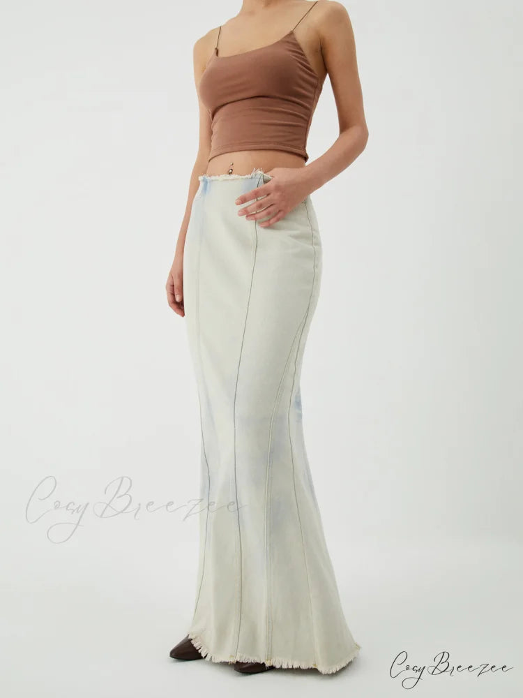 Cotton Minimalism Washed Trendy Denim Maxi Skirt