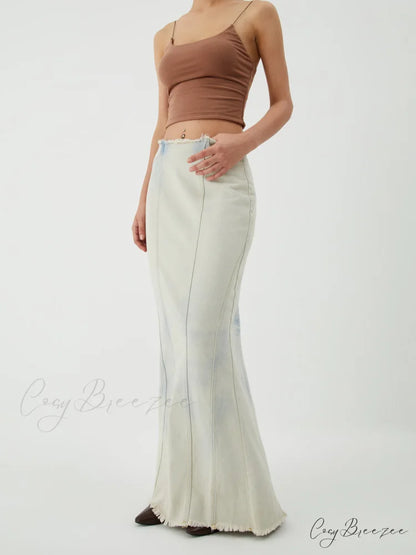 Cotton Minimalism Washed Trendy Denim Maxi Skirt