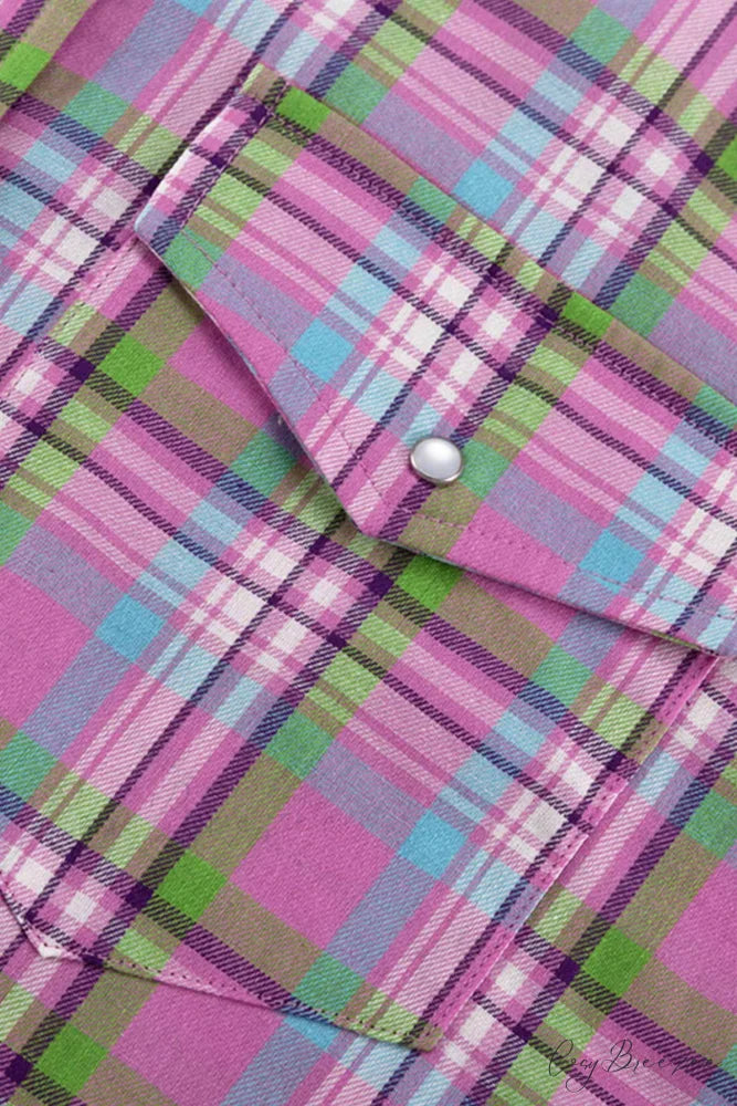 Cotton Plaid Blouse in Pink
