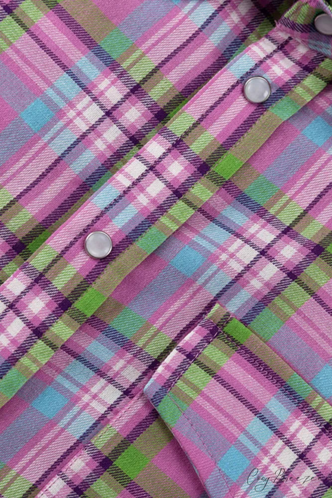 Cotton Plaid Blouse in Pink