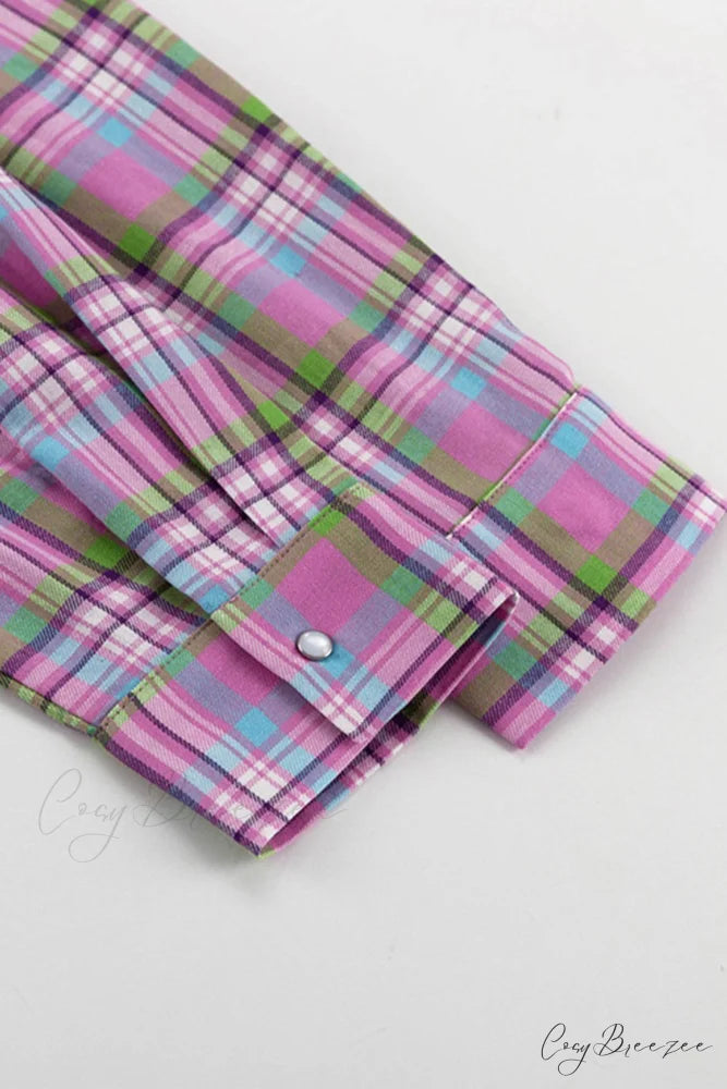 Cotton Plaid Blouse in Pink
