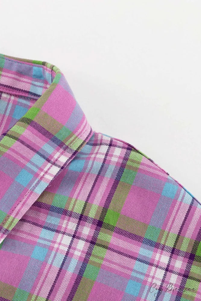 Cotton Plaid Blouse in Pink