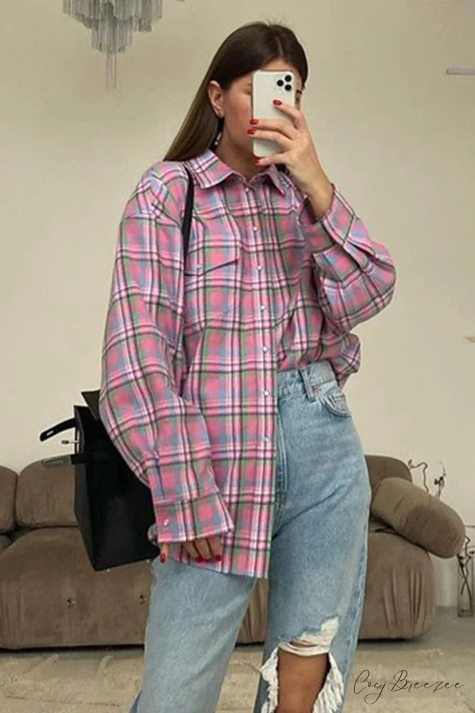 Cotton Plaid Blouse in Pink