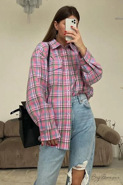 Cotton Plaid Blouse in Pink